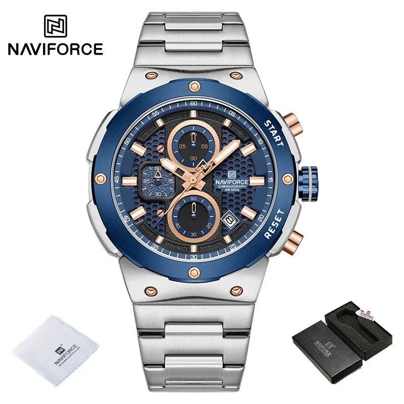 NAVIFORCE 2025, Herren-Quarzuhr, Sport-Militäruhr für Herren, wasserdicht, leuchtendes Datum, Chronograph, Edelstahl, Herrenuhren