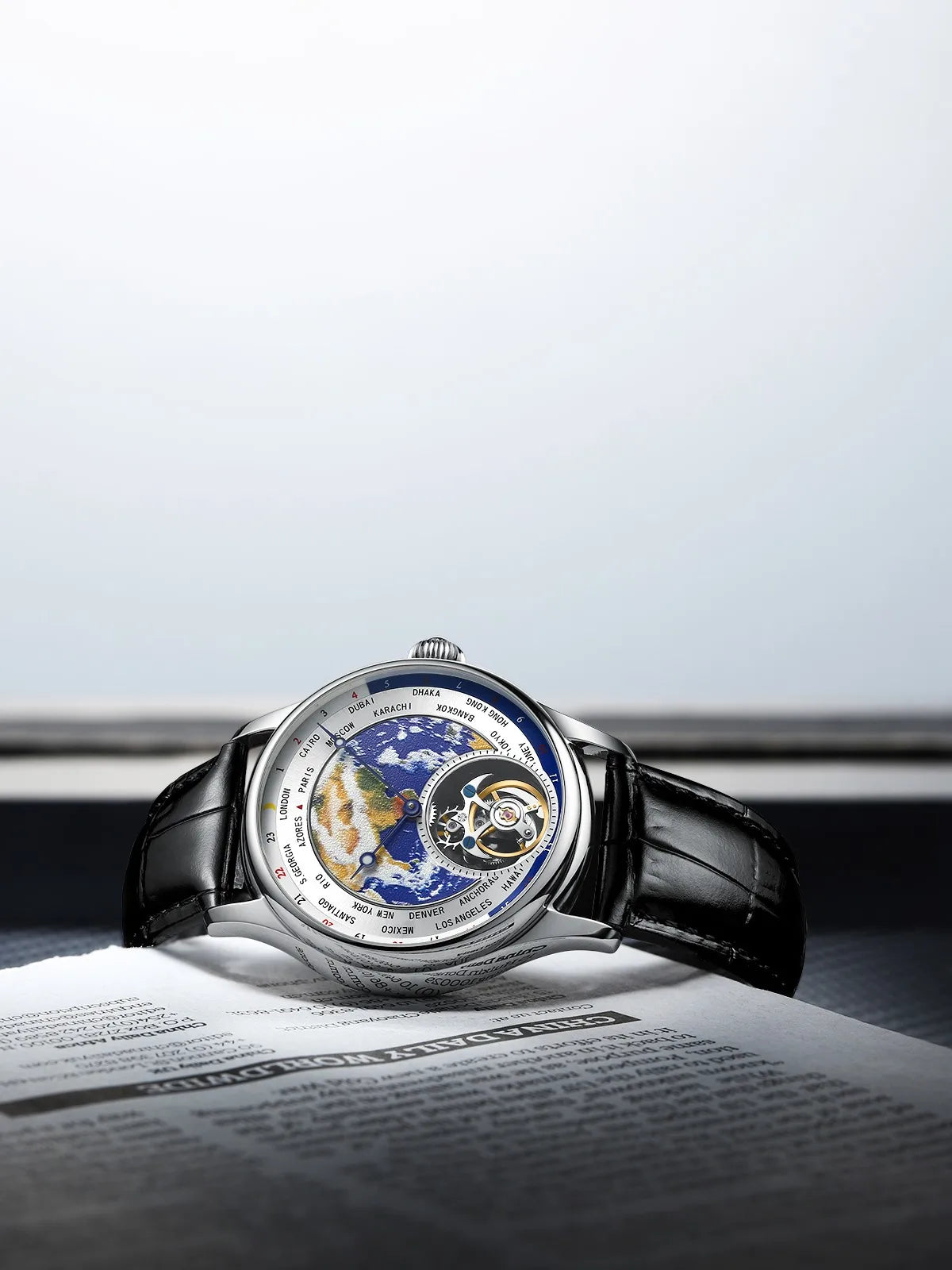 AESOP Diamond Luxury Flying Tourbillon Movement Watch For Men Earth Enamel Dial  Sapphire Skeleton Mechanical Watches Business A