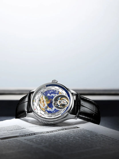 AESOP Diamond Luxury Flying Tourbillon Movement Watch For Men Earth Enamel Dial  Sapphire Skeleton Mechanical Watches Business A