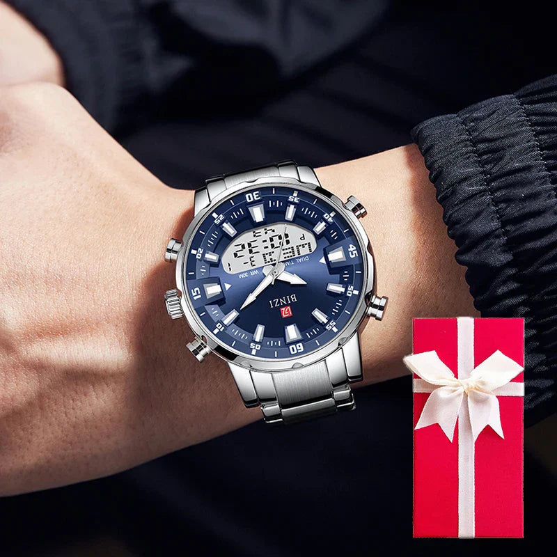 Top Marke Luxus Männer Armbanduhr Wasserdichte Sport Digitale Uhren Männer LED Stahl Militär Quarzuhr Gold farbe Große Zifferblatt Uhr