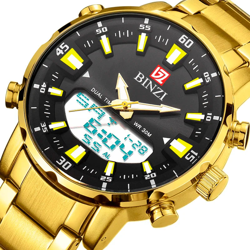 Top Marke Luxus Männer Armbanduhr Wasserdichte Sport Digitale Uhren Männer LED Stahl Militär Quarzuhr Gold farbe Große Zifferblatt Uhr