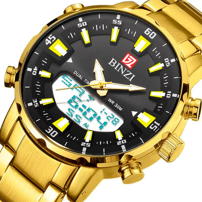 Top Marke Luxus Männer Armbanduhr Wasserdichte Sport Digitale Uhren Männer LED Stahl Militär Quarzuhr Gold farbe Große Zifferblatt Uhr