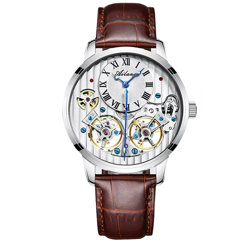 AILANG Top Marke Luxus Uhr Männer Automatische Leucht Schwarz Uhr Männer Doppel Tourbillon Wasserdichte Mechanische Uhr Relogio