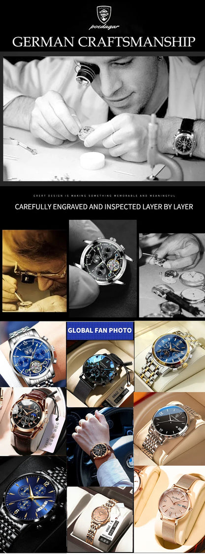 POEDAGAR Luxus Männer Uhr Hohl Tourbillon Automatische Mechanische Mann Uhr Wasserdicht Leucht Edelstahl herren Uhren + Box