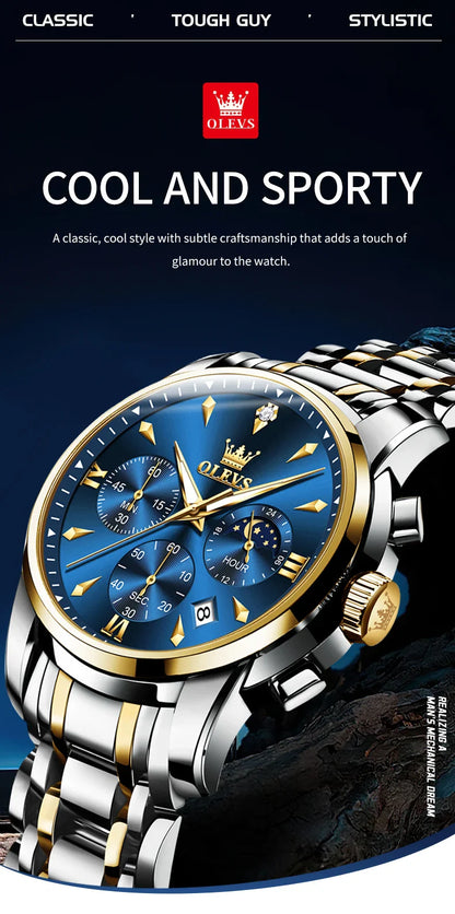 OLEVS 3639 Top Marke Original Luxus Neue Quarzuhr Edelstahl Uhr Für Männer Wasserdicht Leucht Mond Phase Herren Uhr