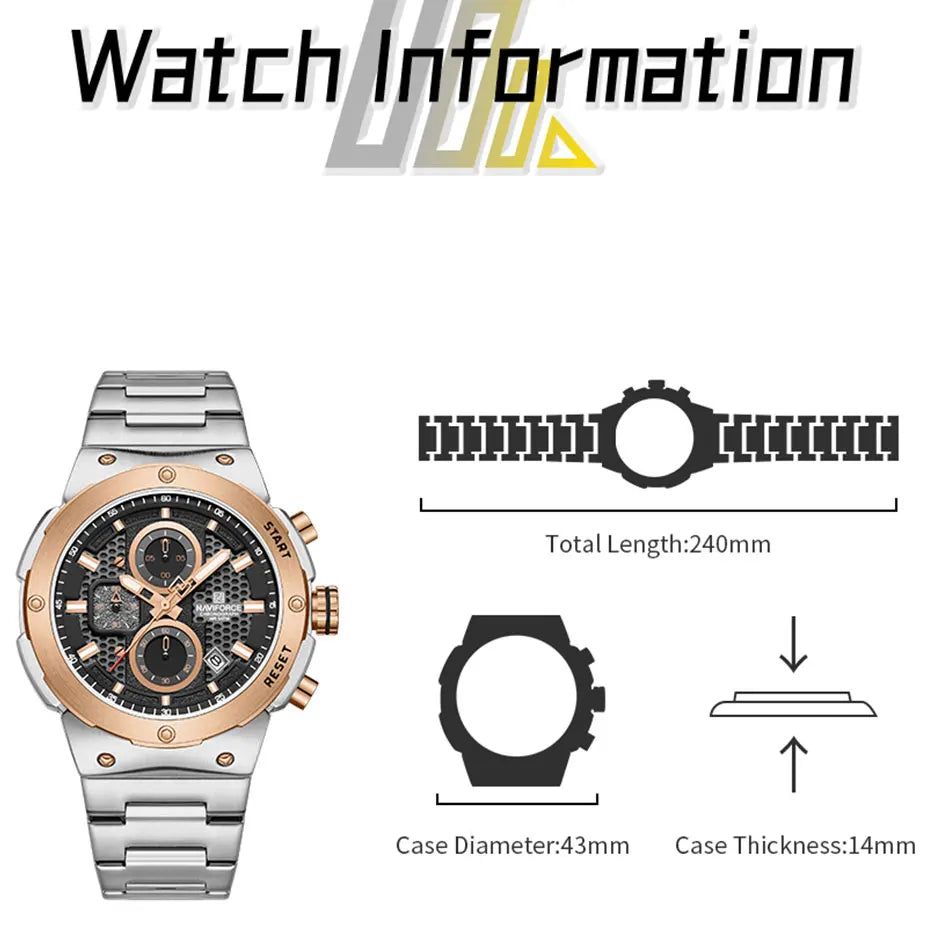 NAVIFORCE 2025, Herren-Quarzuhr, Sport-Militäruhr für Herren, wasserdicht, leuchtendes Datum, Chronograph, Edelstahl, Herrenuhren