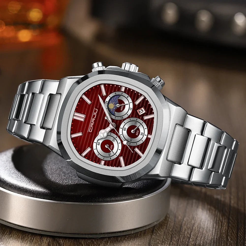 CRRJU Herrenuhr, wasserdicht, leuchtende Armbanduhr, Quarz-Edelstahluhr für Herren, Pilot-Top-Marke, Herrenuhren, Chronograph