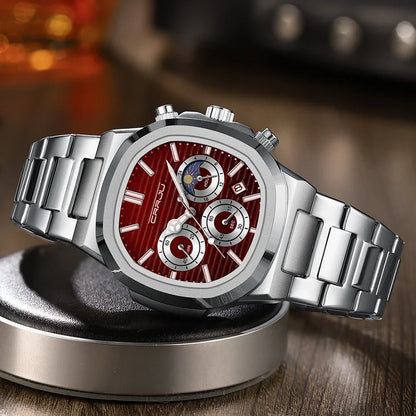 CRRJU Herrenuhr, wasserdicht, leuchtende Armbanduhr, Quarz-Edelstahluhr für Herren, Pilot-Top-Marke, Herrenuhren, Chronograph