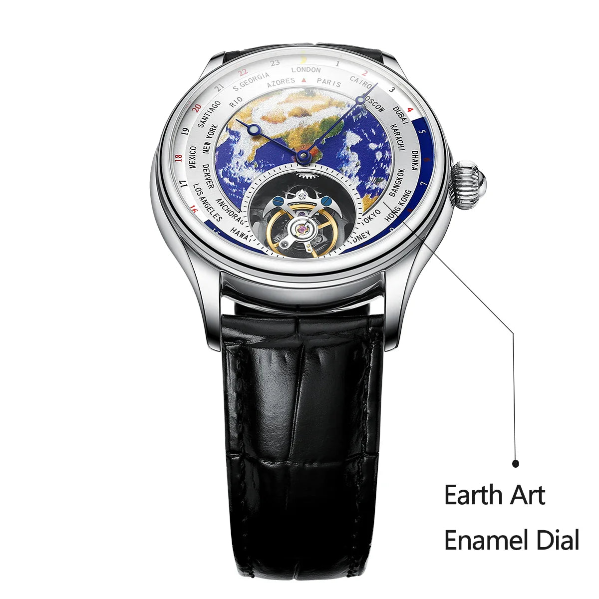 AESOP Diamond Luxury Flying Tourbillon Movement Watch For Men Earth Enamel Dial  Sapphire Skeleton Mechanical Watches Business A
