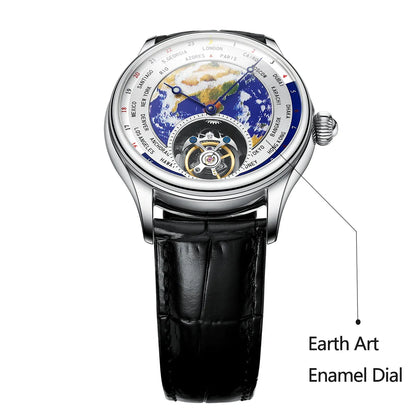 AESOP Diamond Luxury Flying Tourbillon Movement Watch For Men Earth Enamel Dial  Sapphire Skeleton Mechanical Watches Business A