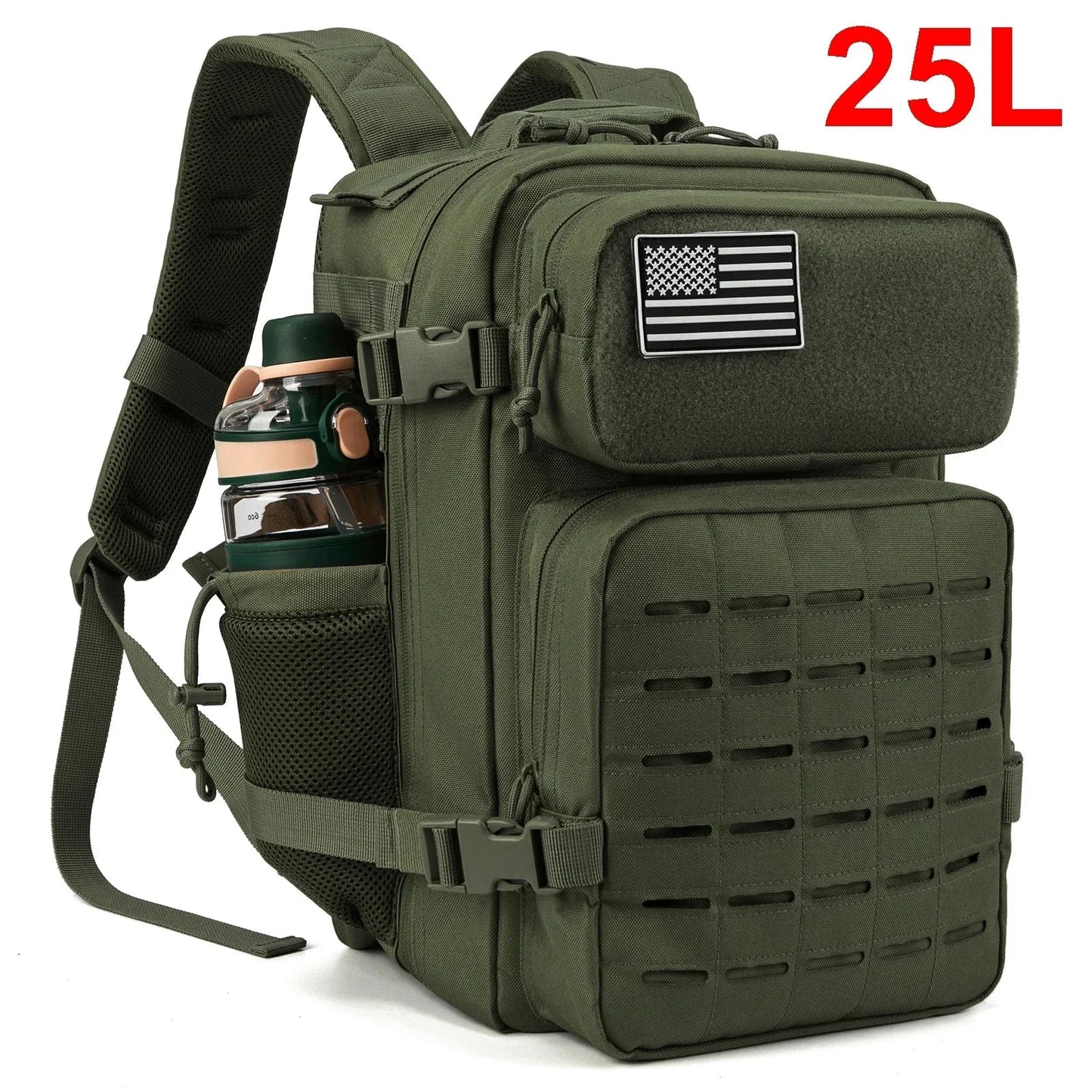 25L Taktischer Rucksack Outdoor-Tasche Fitness-Rucksack MOLLE-Rucksack Damen/Herren Wandern Überlebensrucksack Herren Dual-Getränkehalter