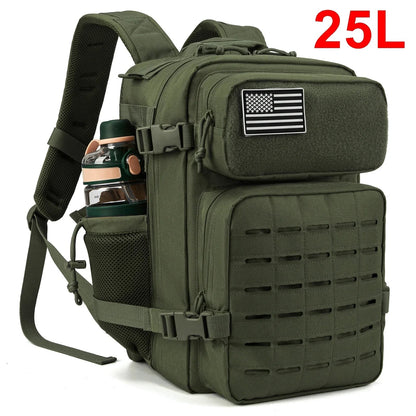 25L Taktischer Rucksack Outdoor-Tasche Fitness-Rucksack MOLLE-Rucksack Damen/Herren Wandern Überlebensrucksack Herren Dual-Getränkehalter