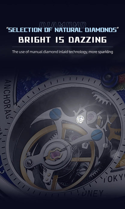 AESOP Diamond Luxury Flying Tourbillon Movement Watch For Men Earth Enamel Dial  Sapphire Skeleton Mechanical Watches Business A