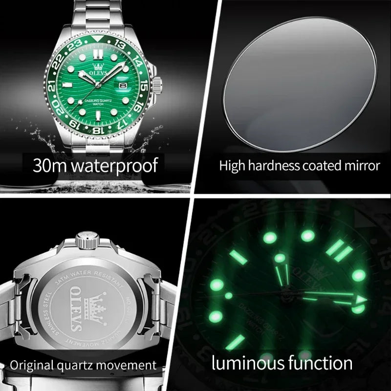 OLEVS 3610 Original Herrenuhren, luxuriös, wasserdicht, leuchtend, Herren-Armbanduhr, schlicht, Edelstahl, Business-Mode, klassische Uhr