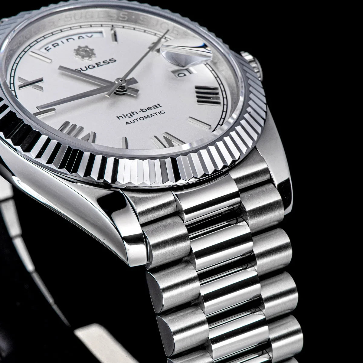 2023 neue Sugess Uhr von Männern 40mm Tag Datum automatische Dandong Sl3034 Uhrwerk Retro mechanische Armbanduhr Saphirglas golden