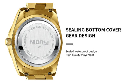 NIBOSI Luxus Gold Quarzuhr Männer Edelstahl Wasserdicht Leucht Datum Woche Mode Diamant Herren Uhren Relogio Masculino