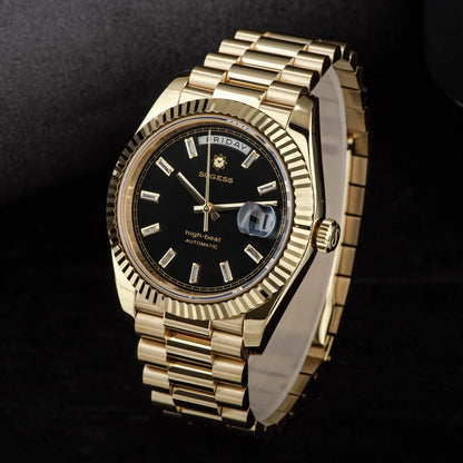 2023 neue Sugess Uhr von Männern 40mm Tag Datum automatische Dandong Sl3034 Uhrwerk Retro mechanische Armbanduhr Saphirglas golden