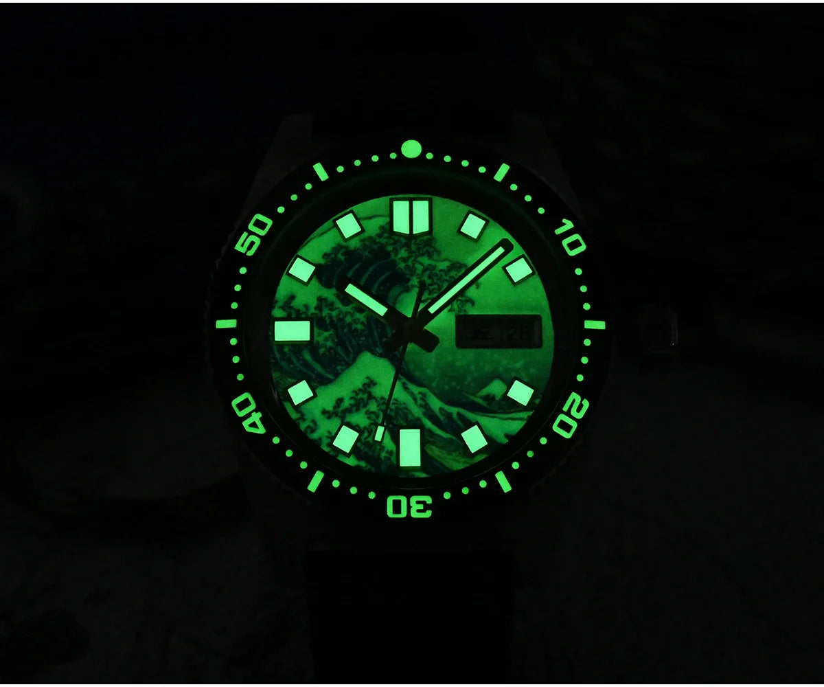 San Martin 40mm 62mas V3 Diver Watch For Men Kanagawa Surfing Dial NH35 Automatic Mechanical 20Bar Full Luminous Rubber Strap