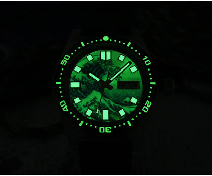 San Martin 40mm 62mas V3 Diver Watch For Men Kanagawa Surfing Dial NH35 Automatic Mechanical 20Bar Full Luminous Rubber Strap