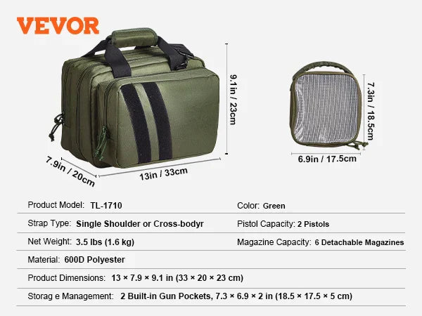 VEVOR Pistolentasche, Gewehrtasche, Pistolentaschen für 6 Pistolen, Pistolenrucksack mit 6 unabhängigen Pistolentaschen & 10 Magazinen, Pistolenrucksack für Outdoor-Jagd, Abschließbare Tasche, Braun