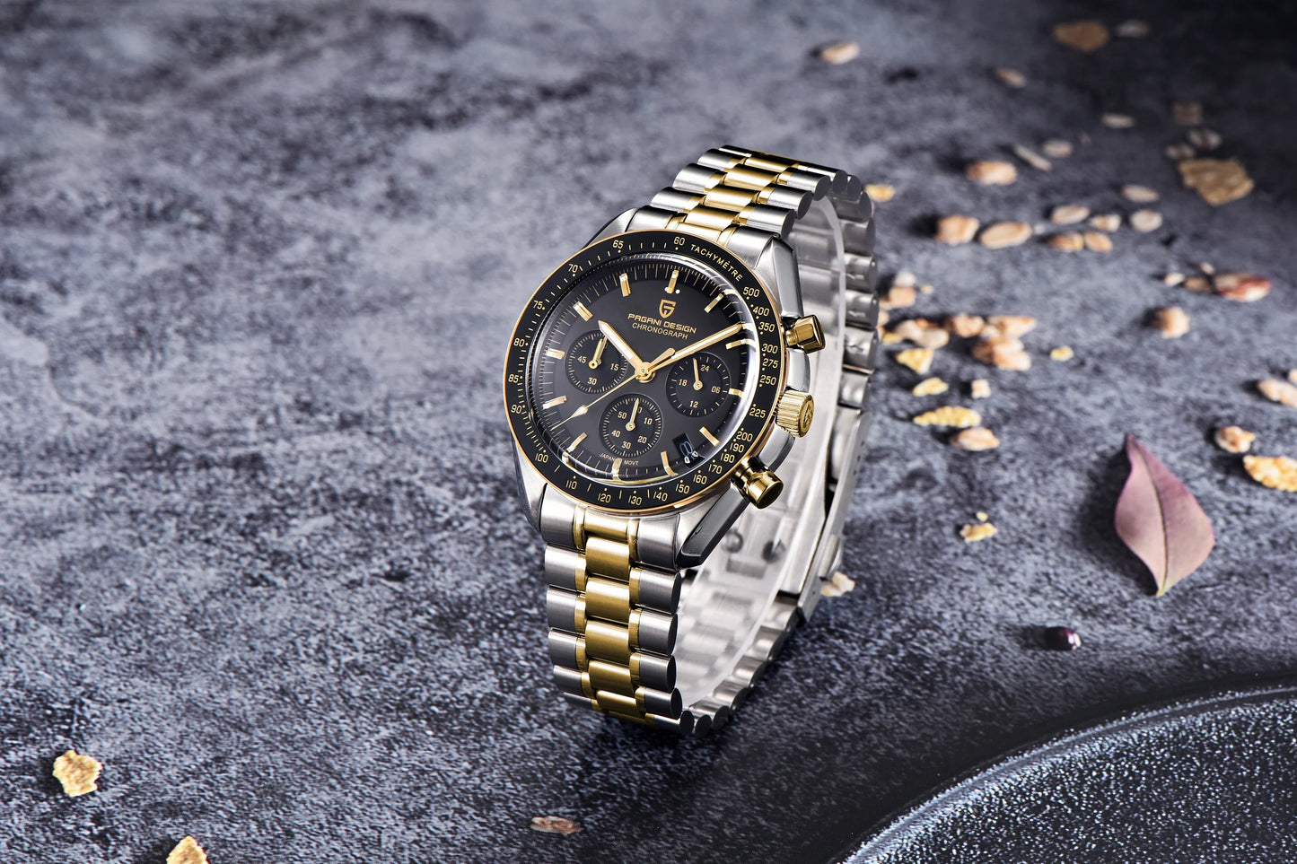 PAGANI DESIGN 2025, Silber, Gold, Mond, Luxus-Quarzuhren, Herren-Sport-Chronograph, Saphirglas, Edelstahluhr für Herren
