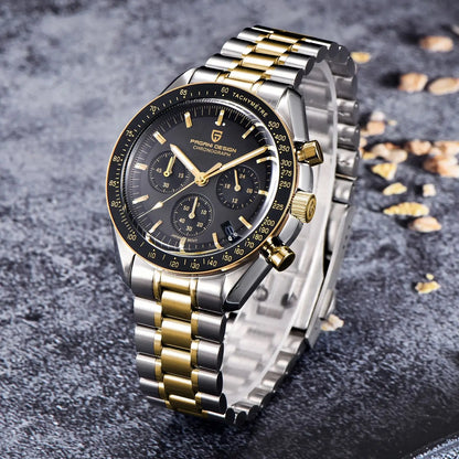 PAGANI DESIGN 2025, Silber, Gold, Mond, Luxus-Quarzuhren, Herren-Sport-Chronograph, Saphirglas, Edelstahluhr für Herren