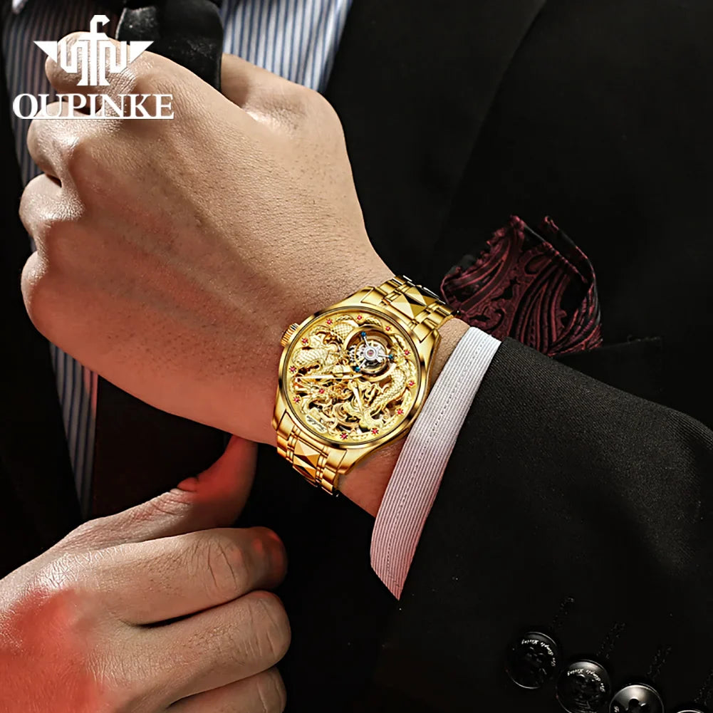 OUPINKE 3176 Uhr Für Männer Luxus Tourbillon Mechanische Business Männer Uhr Hohl Schwungrad Wasserdicht Leucht Mode Mann Uhr