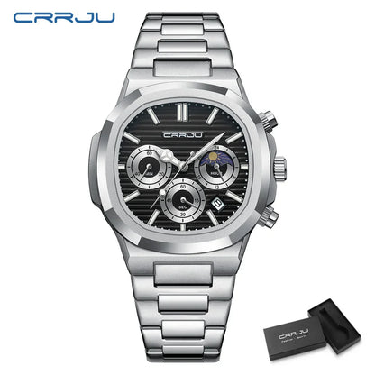 CRRJU Herrenuhr, wasserdicht, leuchtende Armbanduhr, Quarz-Edelstahluhr für Herren, Pilot-Top-Marke, Herrenuhren, Chronograph