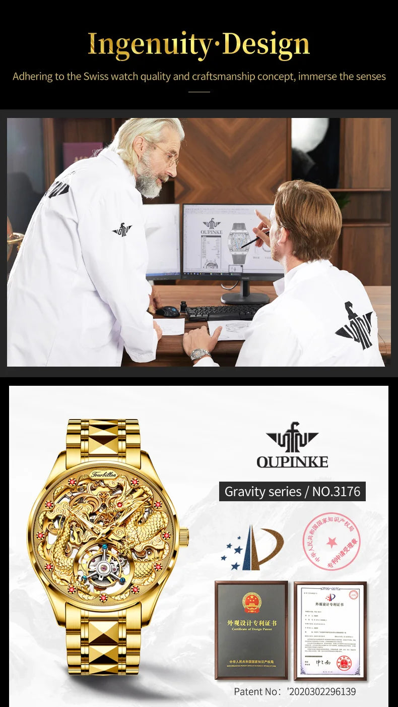 OUPINKE 3176 Uhr Für Männer Luxus Tourbillon Mechanische Business Männer Uhr Hohl Schwungrad Wasserdicht Leucht Mode Mann Uhr
