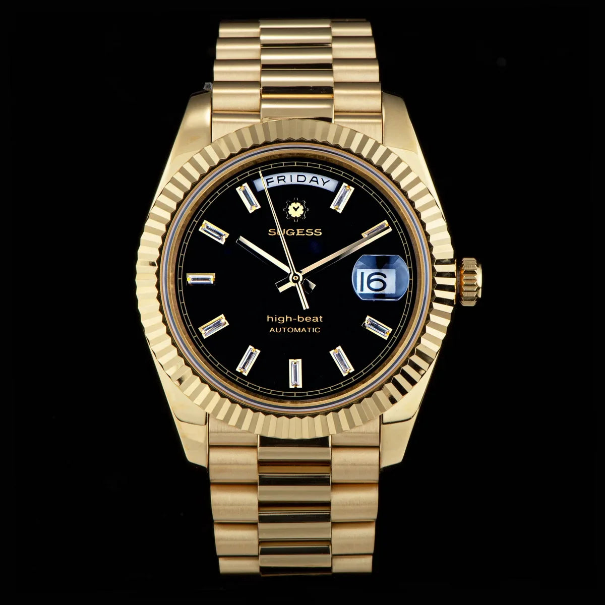 2023 neue Sugess Uhr von Männern 40mm Tag Datum automatische Dandong Sl3034 Uhrwerk Retro mechanische Armbanduhr Saphirglas golden