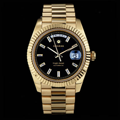 2023 neue Sugess Uhr von Männern 40mm Tag Datum automatische Dandong Sl3034 Uhrwerk Retro mechanische Armbanduhr Saphirglas golden