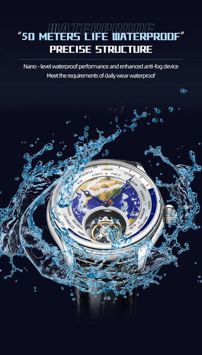 AESOP Diamond Luxury Flying Tourbillon Movement Watch For Men Earth Enamel Dial  Sapphire Skeleton Mechanical Watches Business A
