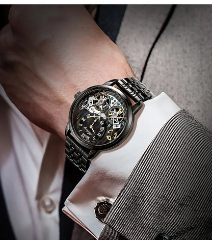 AILANG Top Marke Luxus Uhr Männer Automatische Leucht Schwarz Uhr Männer Doppel Tourbillon Wasserdichte Mechanische Uhr Relogio