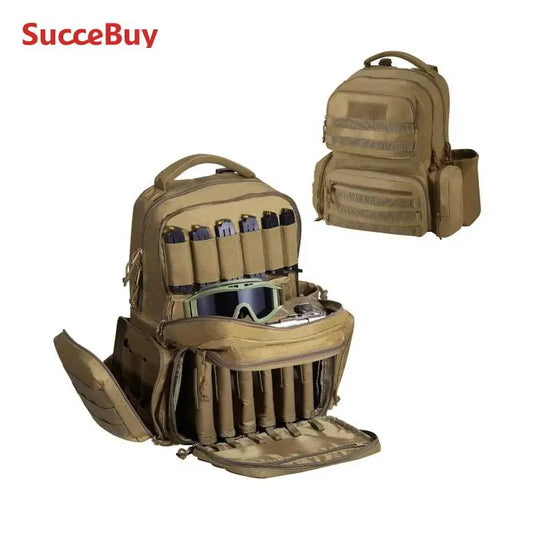 VEVOR Pistolentasche, Gewehrtasche, Pistolentaschen für 6 Pistolen, Pistolenrucksack mit 6 unabhängigen Pistolentaschen & 10 Magazinen, Pistolenrucksack für Outdoor-Jagd, Abschließbare Tasche, Braun