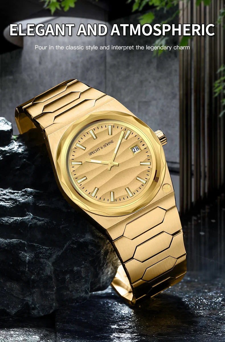 2025 Neuheiten Specht & Söhne 222 Gold Uhren Für Männer Super Slim Stahl Saphir Klassische Quarzuhr Relogio Masculino 37 MM