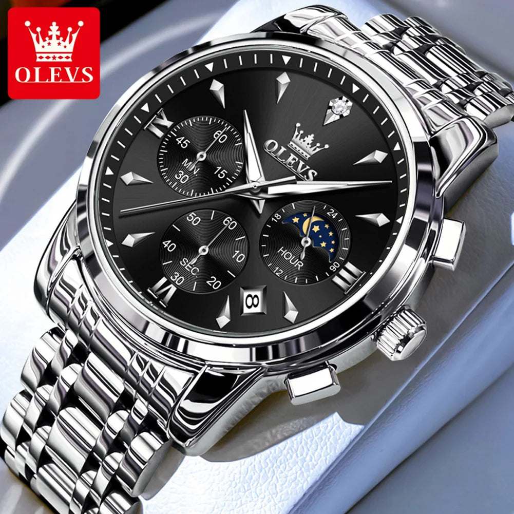 OLEVS 3639 Top Marke Original Luxus Neue Quarzuhr Edelstahl Uhr Für Männer Wasserdicht Leucht Mond Phase Herren Uhr