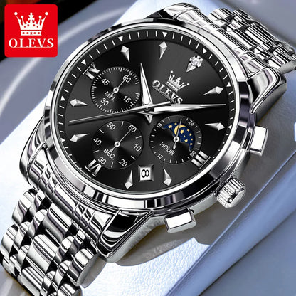 OLEVS 3639 Top Marke Original Luxus Neue Quarzuhr Edelstahl Uhr Für Männer Wasserdicht Leucht Mond Phase Herren Uhr