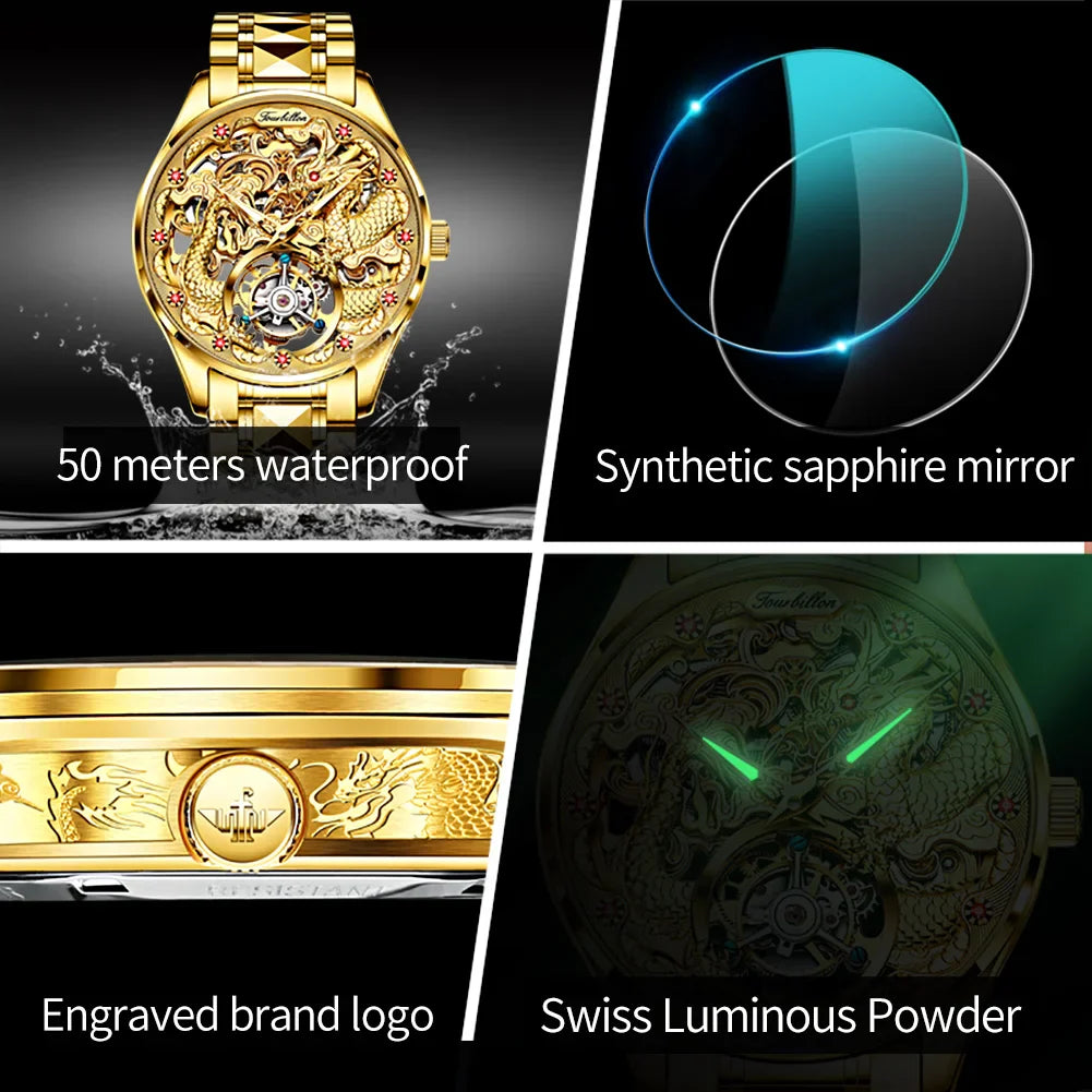 OUPINKE 3176 Uhr Für Männer Luxus Tourbillon Mechanische Business Männer Uhr Hohl Schwungrad Wasserdicht Leucht Mode Mann Uhr