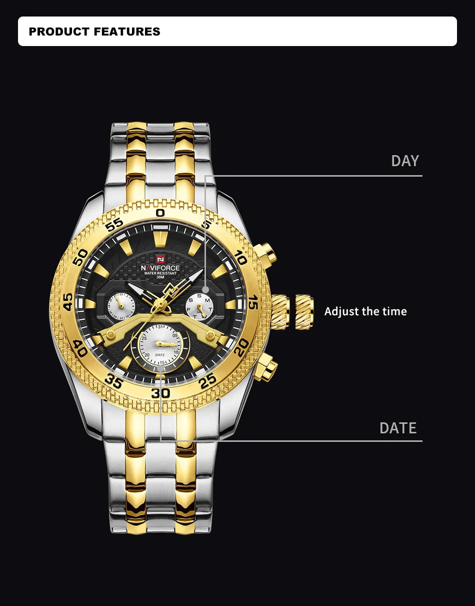 Navi force neues Design Uhr für Männer Luxus Mode leuchtenden Chronograph wasserdicht Datum Woche Quarz Armbanduhr Relogio Masculino
