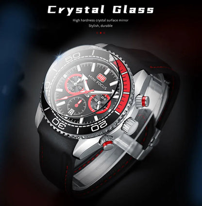 MINI FOCUS Chronograph Quarzuhren für Herren, modische Sport-Armbanduhr mit automatischem Datum, 24-Stunden-Anzeige, blaues Silikonarmband 0426