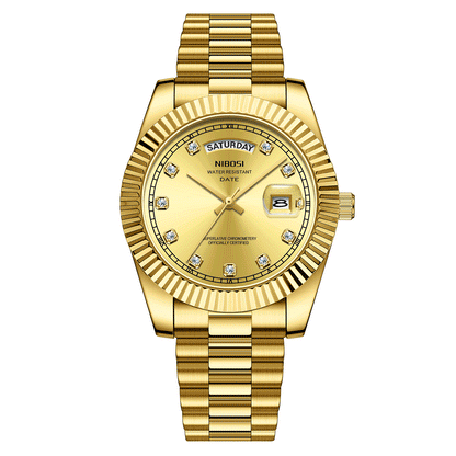 NIBOSI Luxus Gold Quarzuhr Männer Edelstahl Wasserdicht Leucht Datum Woche Mode Diamant Herren Uhren Relogio Masculino