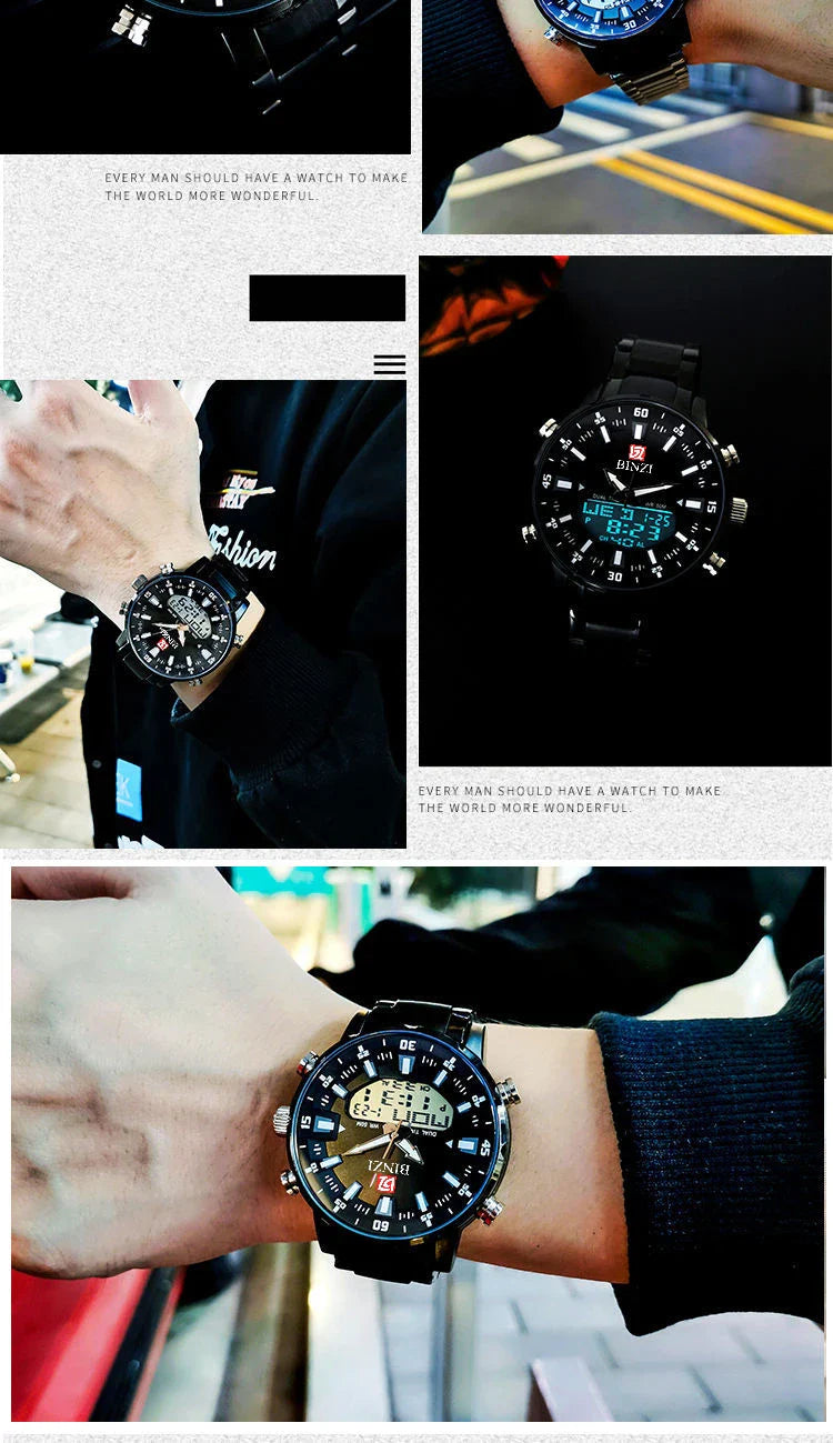 Top Marke Luxus Männer Armbanduhr Wasserdichte Sport Digitale Uhren Männer LED Stahl Militär Quarzuhr Gold farbe Große Zifferblatt Uhr