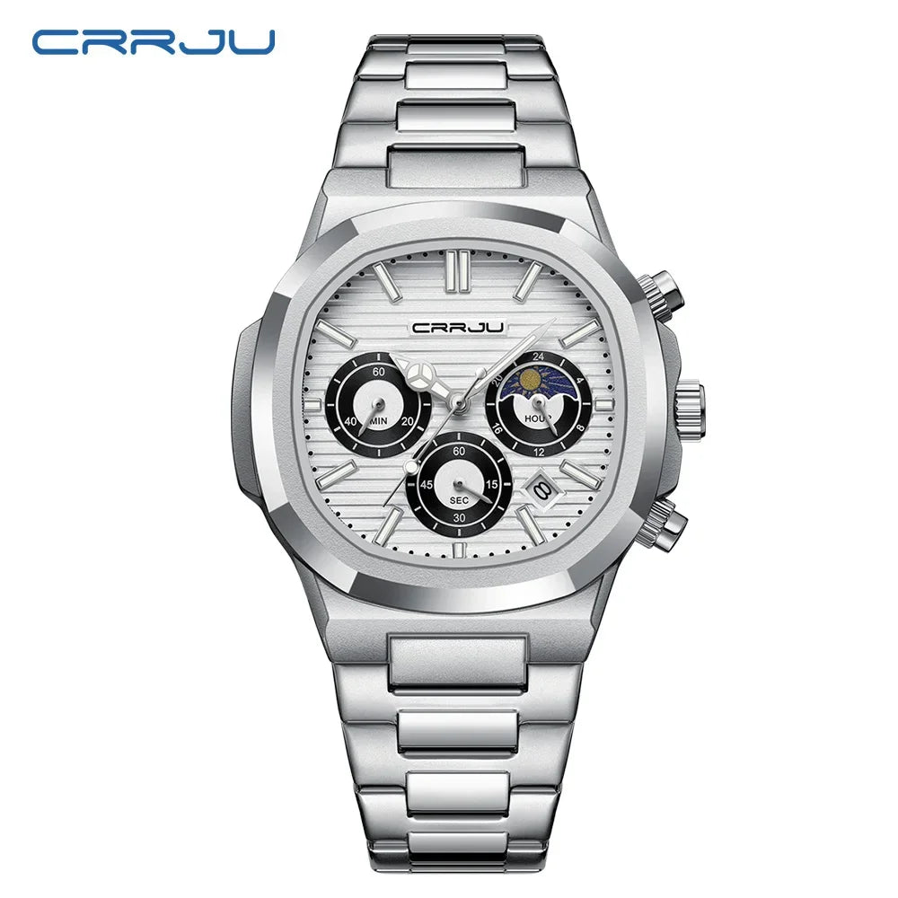 CRRJU Herrenuhr, wasserdicht, leuchtende Armbanduhr, Quarz-Edelstahluhr für Herren, Pilot-Top-Marke, Herrenuhren, Chronograph