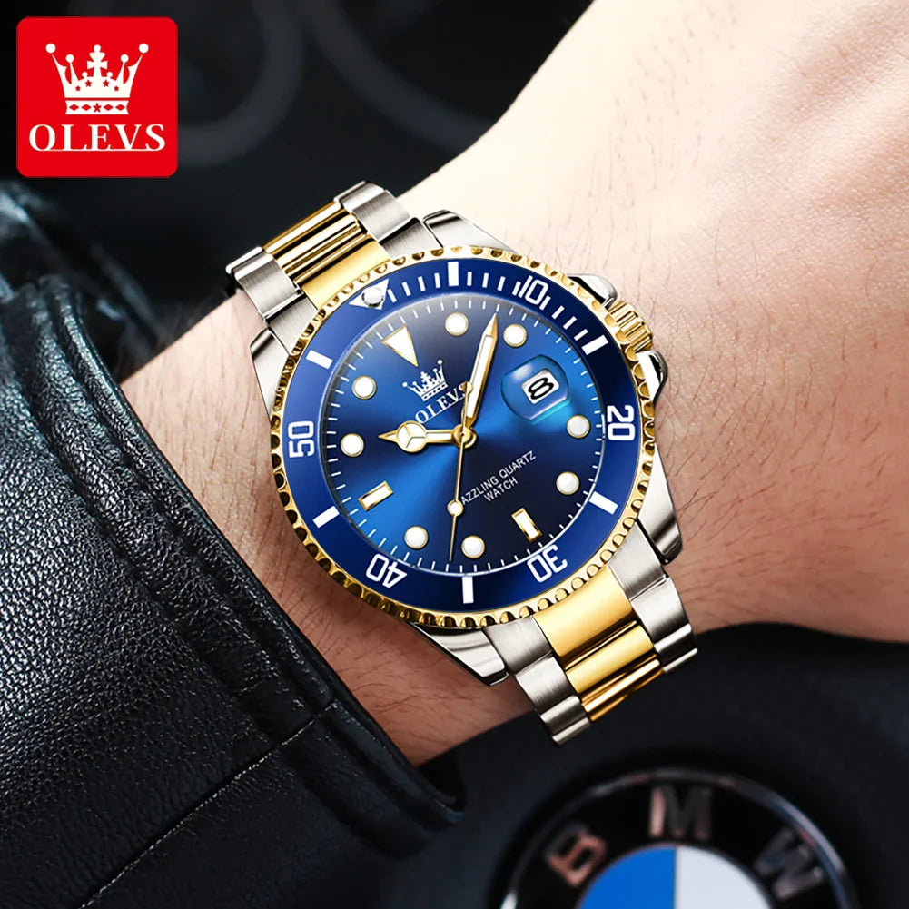 OLEVS 5885 Tauchserie Herrenuhr Luxus Automatik Datum Originaluhr Trendige Edelstahl Wasserdichte Sport Quarzuhr