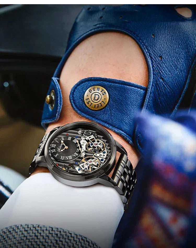 AILANG Top Marke Luxus Uhr Männer Automatische Leucht Schwarz Uhr Männer Doppel Tourbillon Wasserdichte Mechanische Uhr Relogio