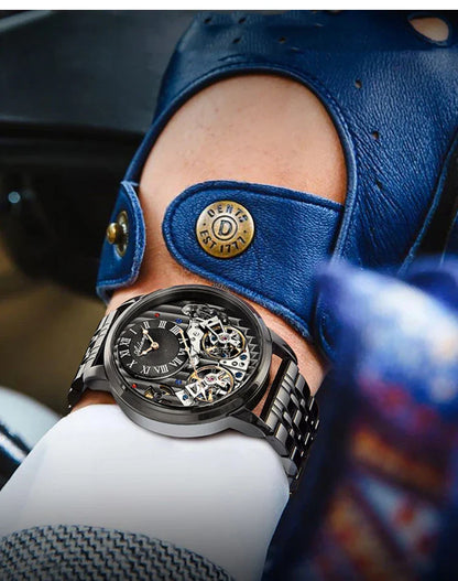 AILANG Top Marke Luxus Uhr Männer Automatische Leucht Schwarz Uhr Männer Doppel Tourbillon Wasserdichte Mechanische Uhr Relogio