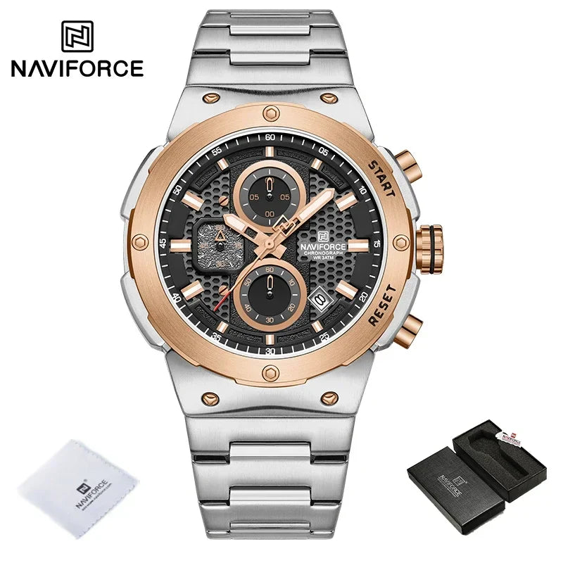 NAVIFORCE 2025, Herren-Quarzuhr, Sport-Militäruhr für Herren, wasserdicht, leuchtendes Datum, Chronograph, Edelstahl, Herrenuhren