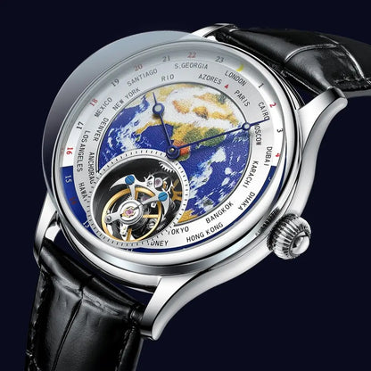 AESOP Diamond Luxury Flying Tourbillon Movement Watch For Men Earth Enamel Dial  Sapphire Skeleton Mechanical Watches Business A