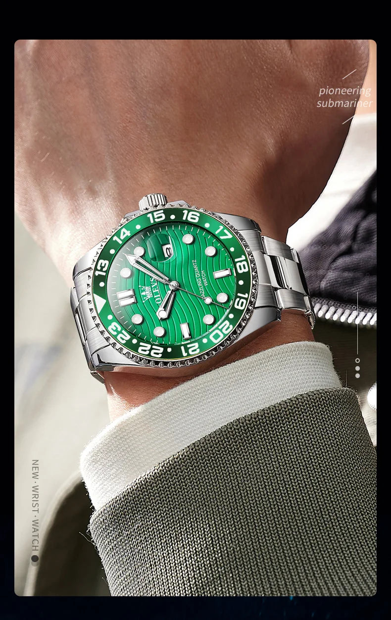 OLEVS 3610 Original Herrenuhren, luxuriös, wasserdicht, leuchtend, Herren-Armbanduhr, schlicht, Edelstahl, Business-Mode, klassische Uhr