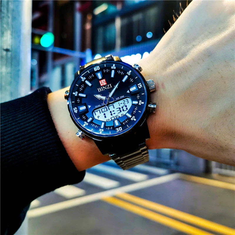 Top Marke Luxus Männer Armbanduhr Wasserdichte Sport Digitale Uhren Männer LED Stahl Militär Quarzuhr Gold farbe Große Zifferblatt Uhr
